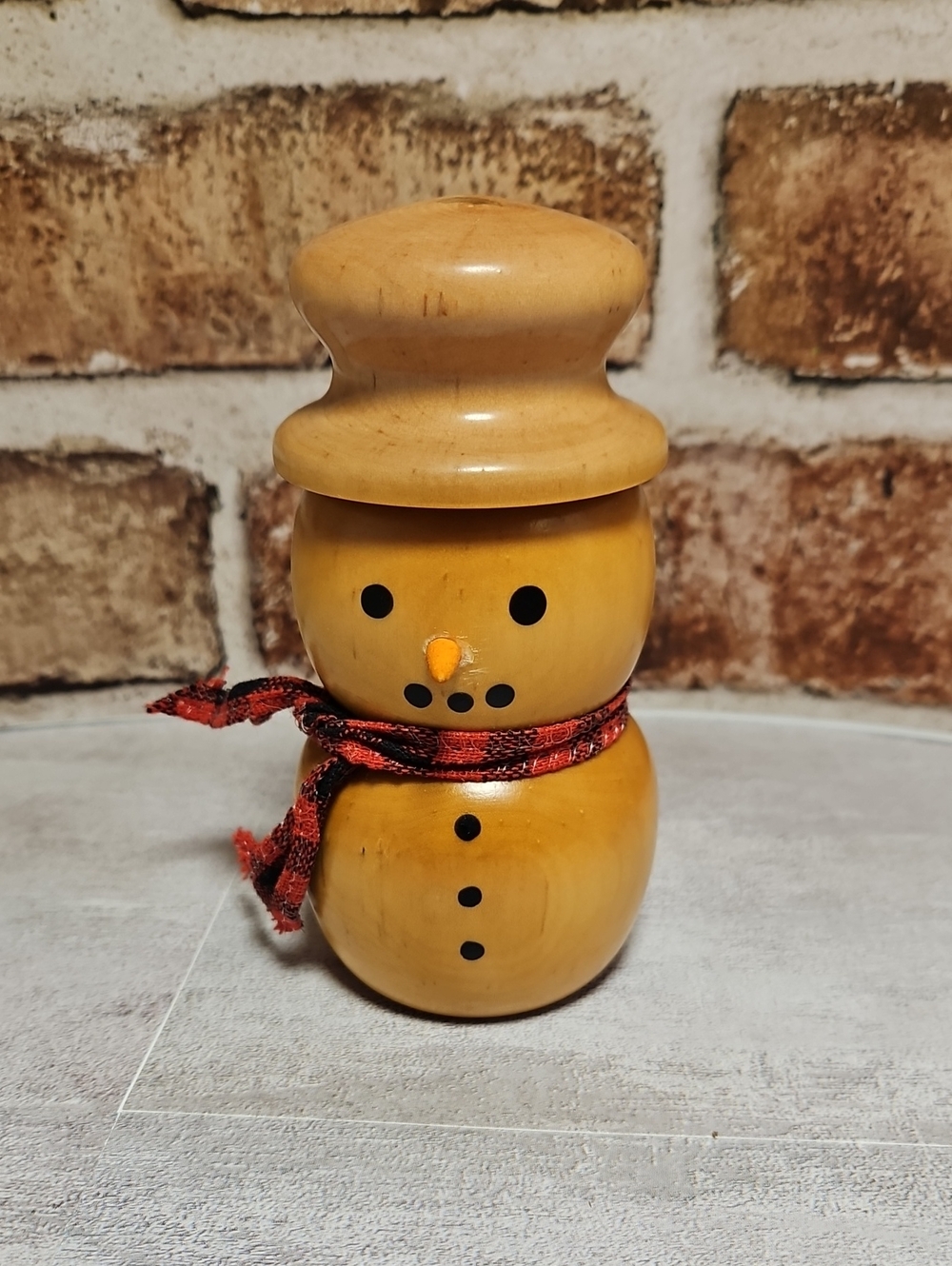 Vintage Hand-Turned Wood Snowman Figurine Primitive Country Holiday 5"